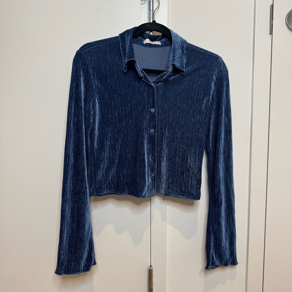 OAK + FORT Navy Velvet Button Down Shirt